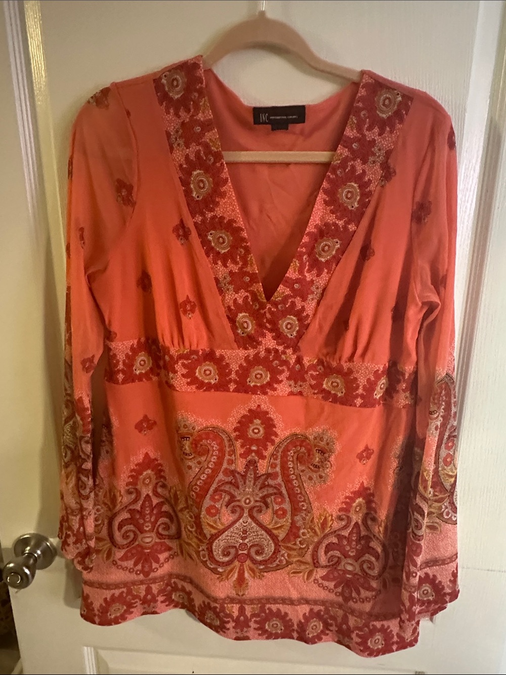 INC International Concepts Coral Paisley V-Neck Tunic